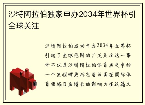 沙特阿拉伯独家申办2034年世界杯引全球关注