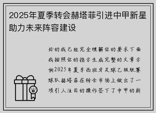 2025年夏季转会赫塔菲引进中甲新星助力未来阵容建设